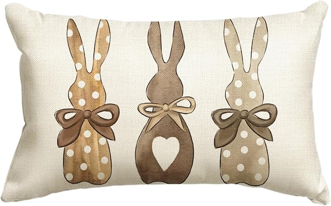 Easter Polka Dot Love Heart Bunny Throw Pillow Cover