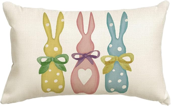 Easter Polka Dot Love Heart Bunny Throw Pillow Cover