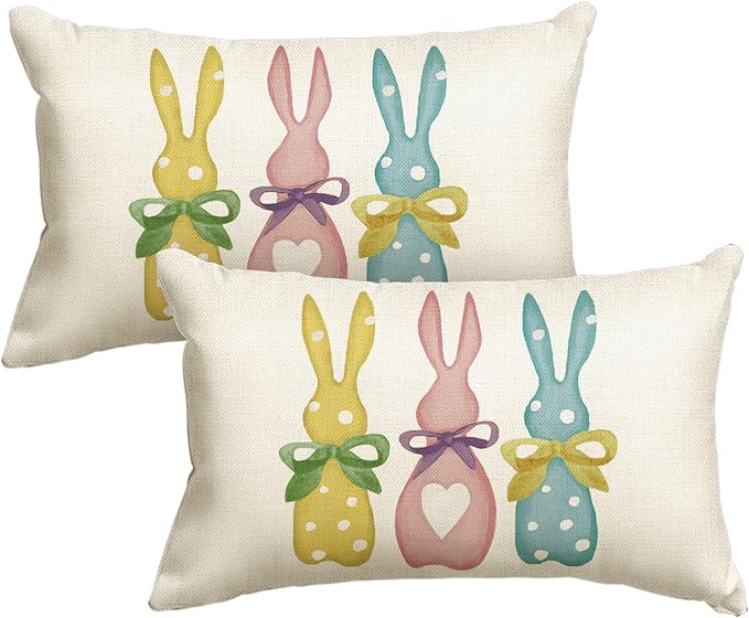 Easter Polka Dot Love Heart Bunny Throw Pillow Cover