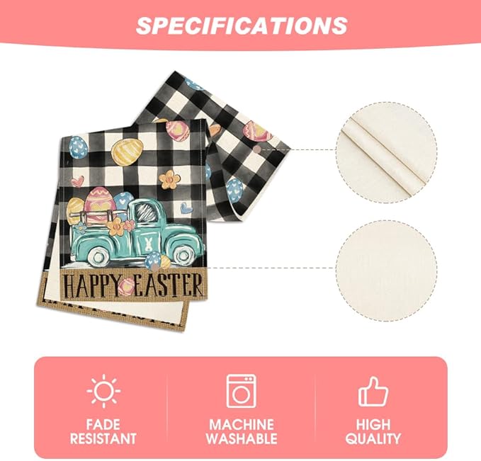 Buffalo Plaid Carrot Egg Truck Daisy Happy Easter Table Runner