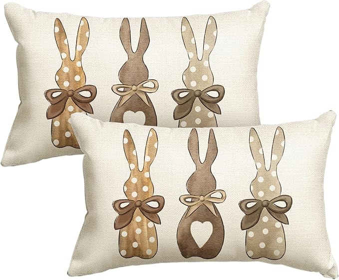 Easter Polka Dot Love Heart Bunny Throw Pillow Cover