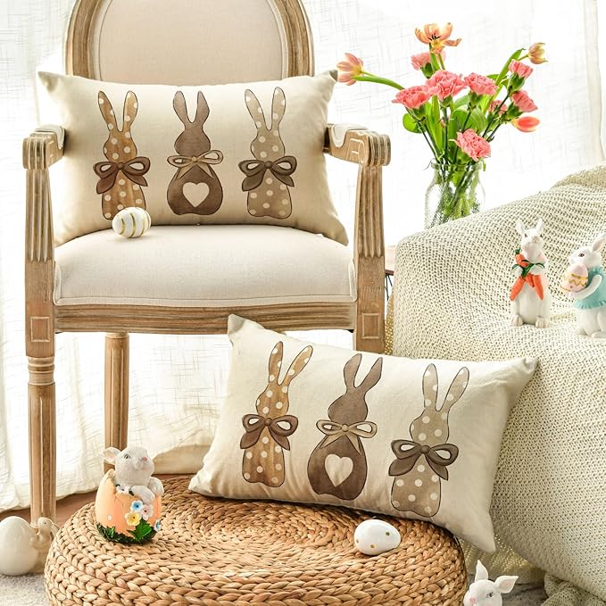 Easter Polka Dot Love Heart Bunny Throw Pillow Cover