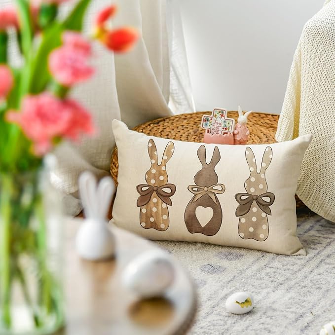Easter Polka Dot Love Heart Bunny Throw Pillow Cover