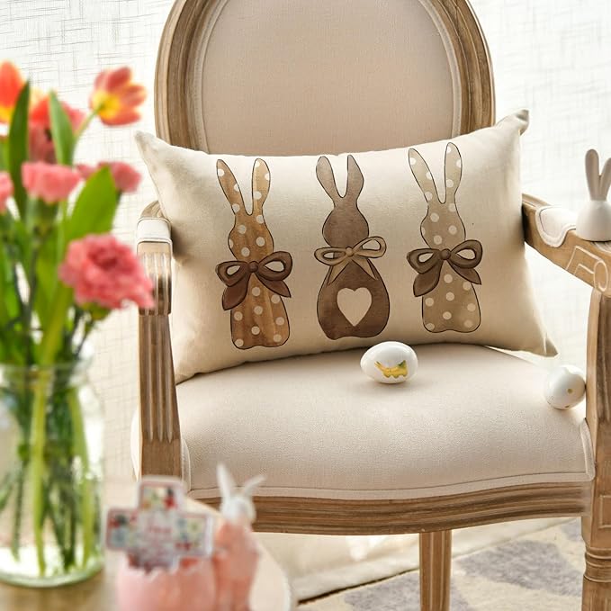 Easter Polka Dot Love Heart Bunny Throw Pillow Cover